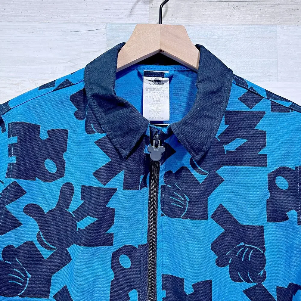 Disney Allover Print Chore Jacket Blue Mickey Mouse Cotton Boys 11 12 Large